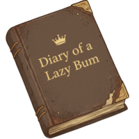 Diary of a Lazy Bum medieval book icon with crown and gold lettering